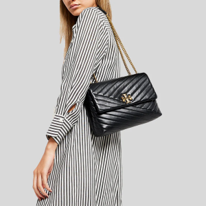 Alternative view of Tory Burch Kira Chevron Convertible Shoulder Black Quilted Leather Flap Bag (Size: L27.5cm H18.5cm W8.0cm) 90446