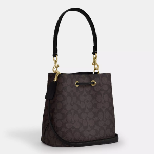 Alternative view of Coach Rowan Bucket Bag In Signature Canvas Dark Brown (Size: L21cm, H14cm, W21cm) CBH07-2