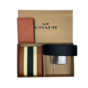 Alternative view of COACH V-Stripe 3-in-1 Compact Bifold Wallet Set – Brown Signature Leather with Removable ID Case (Size: L 14.0cm, H11.7cm, W2.5cm) F75086