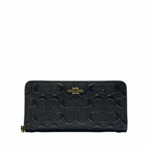 Coach Unisex Coach Accordion in Signature Leather Black Zip Around Compact Organizer Wallet (Size: L 19.7cm, H10.2cm, W2.5cm) F53834