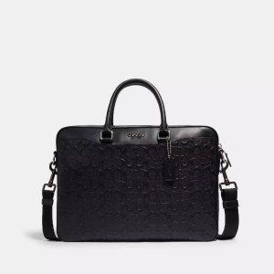 Coach Men’s Beckett Slim Brief in Signature Leather Business Laptop Briefcase Bag (Size: L37.5cm, H27.9cm, W7.0cm) F72973