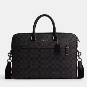 Coach Men’s Ethan Slim Brief in Signature Canvas Sleek Business Laptop Briefcase Bag (Size: L38.1cm, H26.7cm, W5.7cm) CR270