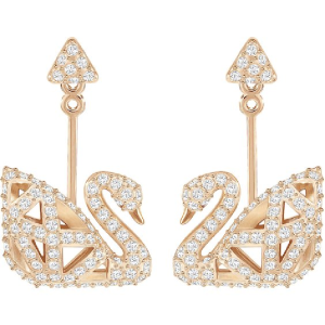 Swarovski Women’s Facet Swan Pierced Earrings White Rose Gold Plating 5358058