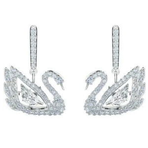 Swarovski Women’s Dancing Swan Pierced Earrings White Rhodium Plated 5514420