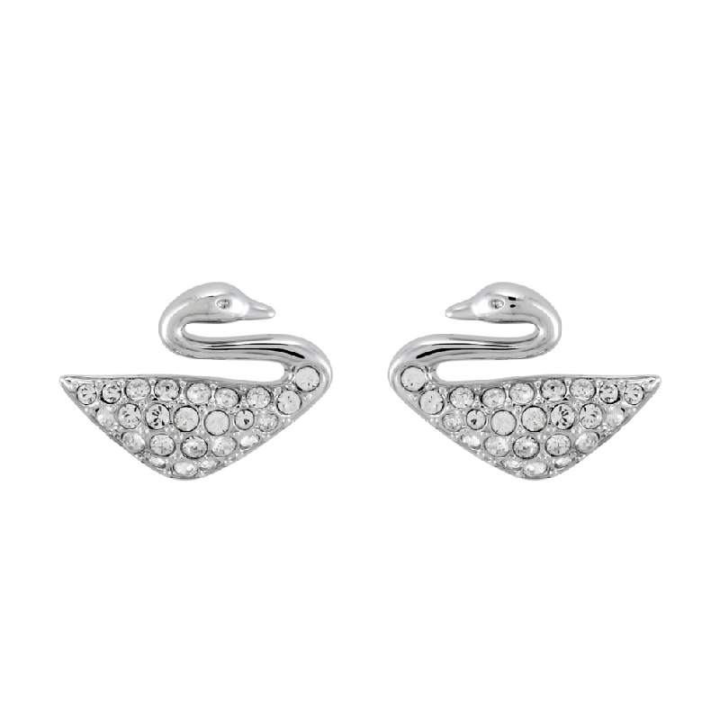 Swarovski Women’s Swan Earrings White Crystal Rhodium Plated 1116357