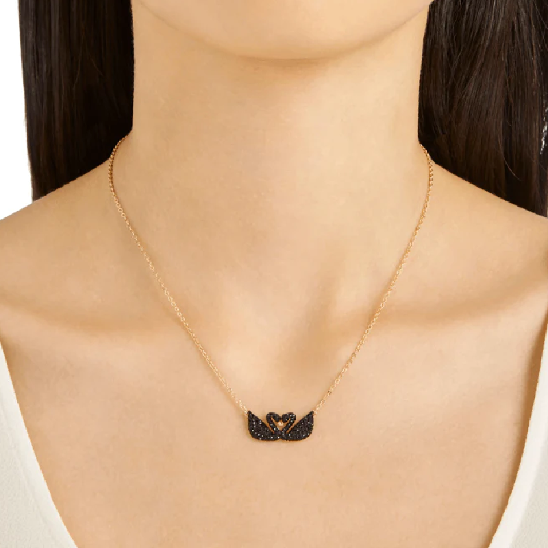 Swarovski Women’s Iconic Swan Double Necklace Black 5296468