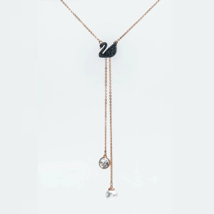 Swarovski Women’s Iconic Swan Y Necklace Black Rose Gold-Tone Plated 5351806