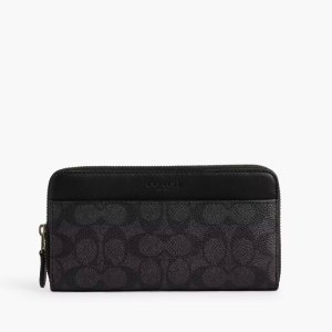 Coach Unisex Accordion Wallet in Signature Canvas Zip Around Long Wallet (Size: L 19.1cm, H10.2cm, W1.9cm) CY405
