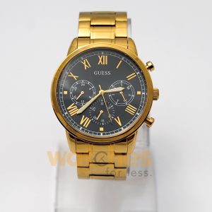 Guess Men’s Quartz Gold Stainless Steel Black Dial 40mm Watch W1309G2 (Shelf Leftover)