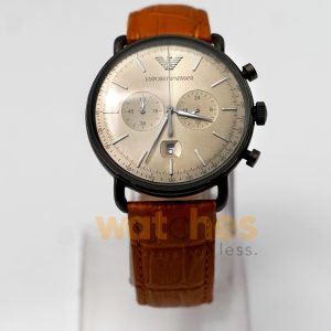 Emporio Armani Men’s Chronograph Quartz Brown Leather Strap Grey Dial 43mm Watch AR11107 (Shelf Leftover)