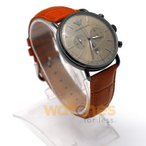 Emporio Armani Men’s Chronograph Quartz Brown Leather Strap Grey Dial 43mm Watch AR11107 (Shelf Leftover)