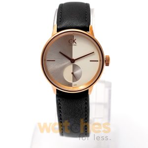 Calvin Klein Women’s Swiss Made Quartz Black Leather Strap Silver & White Dial 32mm Watch K2Y236K6