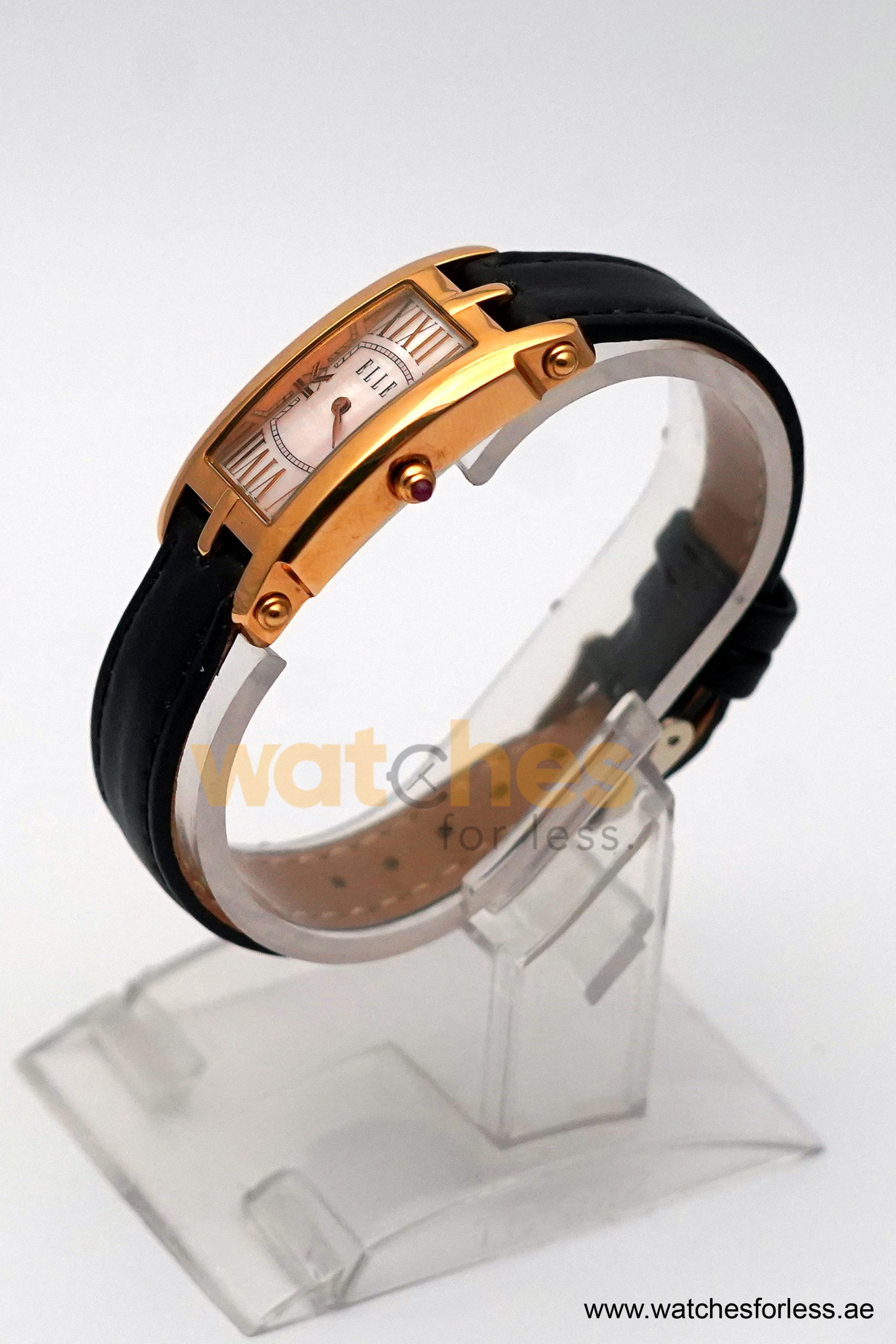 Elle Women’s Quartz Black Leather Strap Pink Mother Of Pearl Dial 23mm Watch EL20051SO3N (Shelf Leftover) - Image 4