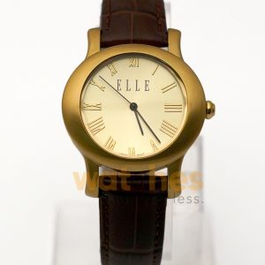 Elle Women’s Quartz Dark Brown Leather Strap Champagne Dial 38mm Watch EL20030S04N (Shelf Leftover)