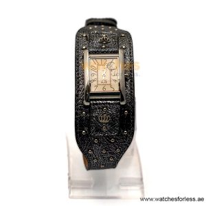 Juicy Couture Women’s Quartz Silver & Black Textured Leather Strap Off-White Dial 24mm Watch JC163.12 (Shelf Leftover)