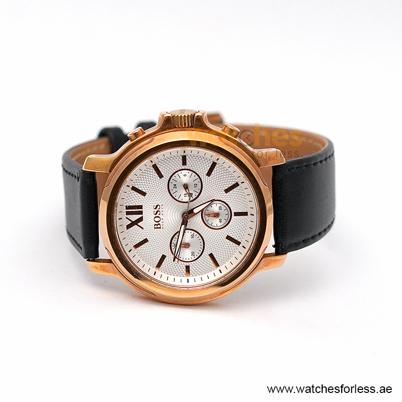 Hugo Boss Men’s Quartz Black Leather Strap White Dial 43mm Watch 1502214/1 (Shelf Leftover) - Image 2