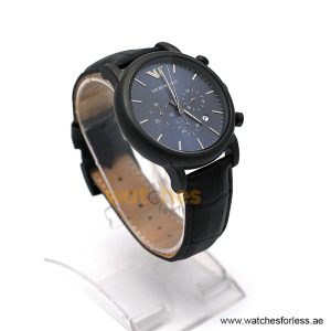 Alternative view of Emporio Armani Men’s Quartz Black Leather Strap Blue Dial 46mm Watch AR1949 (Shelf Leftover)