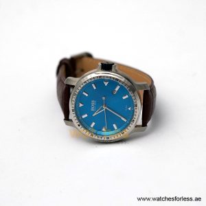 Alternative view of Hugo Boss Men’s Quartz Brown Leather Strap Sky Blue Dial 43mm Watch 1512099/4 (Shelf Leftover)