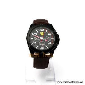 Ferrari Men’s Quartz Dark Brown Leather Strap Black Dial 46mm Watch 830029/3 (Shelf Leftover)