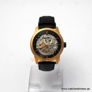 Kenneth Cole Men’s Automatic Black Leather Strap Black Skeleton Dial 44mm Watch 10030789/1 (Shelf Leftover)