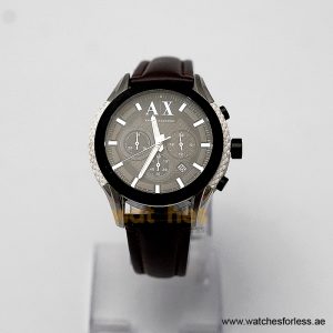 Armani Exchange Men’s Quartz Dark Brown Leather Strap Grey Dial 47mm Watch AX1225/6 (Shelf Leftover)