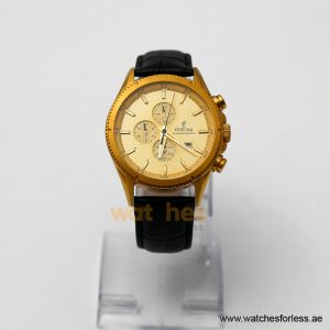 Festina Men’s Quartz Black Leather Strap Gold Dial 43mm Watch F20419/1 (Shelf Leftover)