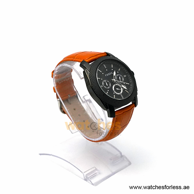 Fossil Men’s Quartz Orange Leather Strap Black Dial 45mm Watch FS4552/4 (Shelf Leftover) - Image 5