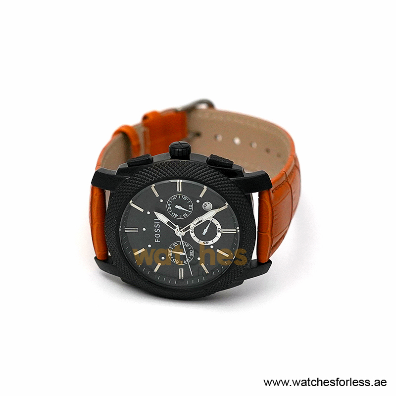 Fossil Men’s Quartz Orange Leather Strap Black Dial 45mm Watch FS4552/4 (Shelf Leftover) - Image 2
