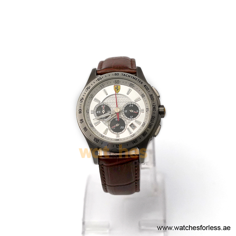 Ferrari Men’s Quartz Brown Strap White Dial 44mm Watch 830039/3 (Shelf Leftover)