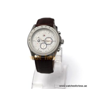 Tommy Hilfiger Men’s Quartz Dark Brown Leather Strap White Dial 45mm Watch 1781052/1 (Shelf Leftover)