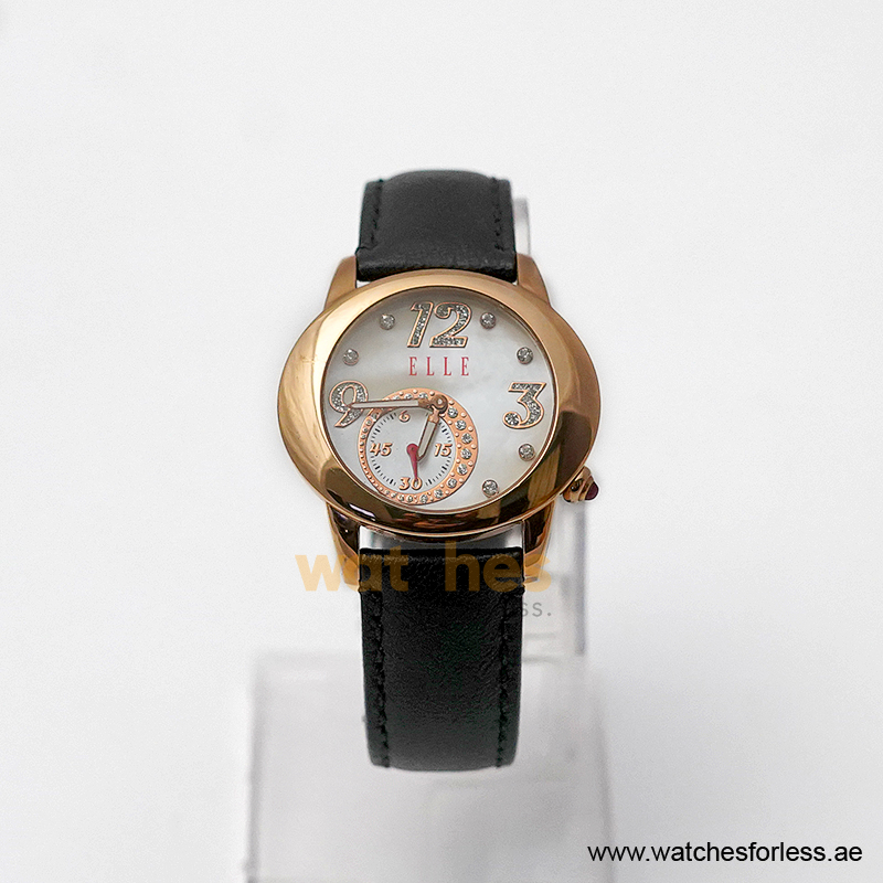 Elle Women’s Quartz Black Leather Strap Mother Of Pearl Dial 40mm Watch EL20049S03N/1 (Shelf Leftover)