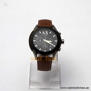Armani Exchange Men’s Quartz Brown Leather Strap Black Dial 47mm Watch AX2164/2 (Shelf Leftover)