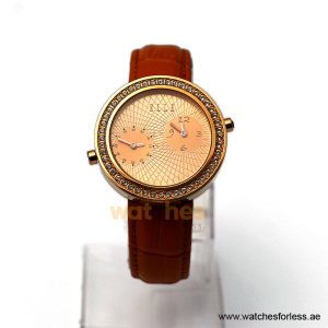 Elle Women’s Quartz Orange Leather Strap Gold Dial 41mm Dual Time Watch EL20038S42N (Shelf Leftover)
