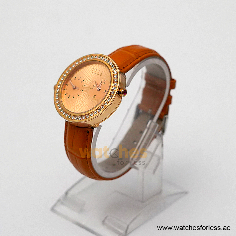 Elle Women’s Quartz Orange Leather Strap Gold Dial 41mm Dual Time Watch EL20038S42N (Shelf Leftover) - Image 4