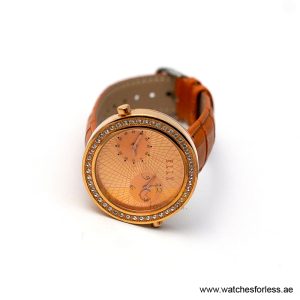 Alternative view of Elle Women’s Quartz Orange Leather Strap Gold Dial 41mm Dual Time Watch EL20038S42N (Shelf Leftover)