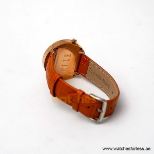 Elle Women’s Quartz Orange Leather Strap Gold Dial 41mm Dual Time Watch EL20038S42N (Shelf Leftover) - Image 6