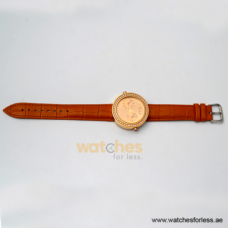 Elle Women’s Quartz Orange Leather Strap Gold Dial 41mm Dual Time Watch EL20038S42N (Shelf Leftover) - Image 5