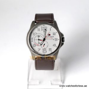 Tommy Hilfiger Men’s Quartz Dark Brown Leather Strap White Dial 46mm Watch 1791007/4 (Shelf Leftover)
