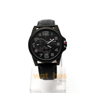 Tommy Hilfiger Men’s Quartz Black Leather Strap Black Dial 46mm Watch 1791005 (Shelf Leftover)