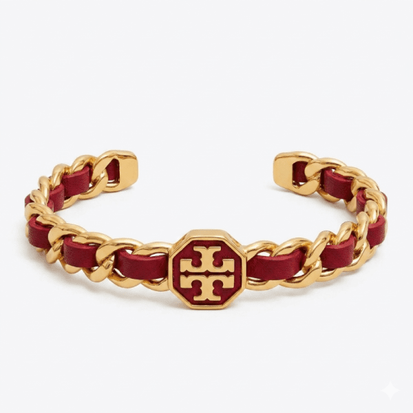 Tory Burch Women’s Marion Gold & Red Leather Chain Bracelet TB04187-2