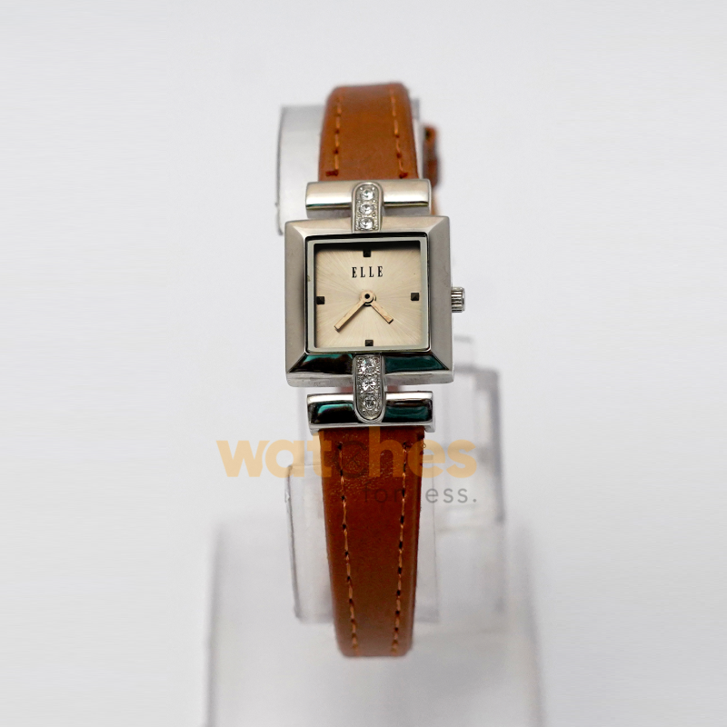 Elle Women’s Quartz Camel Brown Leather Strap Silver Sunray Dial 22mm Watch EL20021S05C (Shelf Leftover)