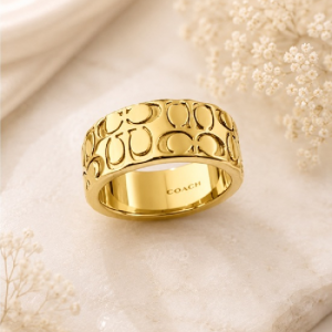 Alternative view of Coach Signature C Monogram Gold Tone Wide Band Ring Size 16.30mm C54514/1