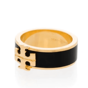 Alternative view of Tory Burch Unisex Radiant Ring Gold Tone Black Enamel Ring Size 18.86mm TB9868