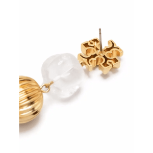 Alternative view of Tory Burch Women’s Logo Pearl Drop Earrings – Gold Tone Crystal Logo Stud with Cultured Pearl Dangle TB9856