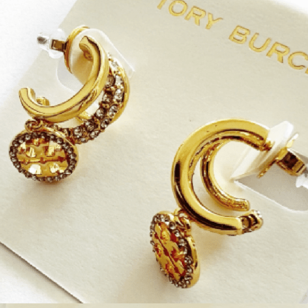 Tory Burch Women’s Icon Pave Triple Hoop Gold Tone Crystal Hoop Earrings TB6395 - Image 2
