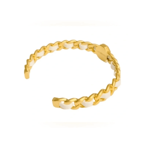 Tory Burch Women’s Marion Gold & White Leather Chain Bracelet TB04187 - Image 3