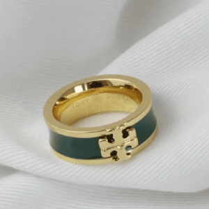 Alternative view of Tory Burch Women's Kira Logo Gold Tone Green Enamel Ring Size 18.86mm TB9887