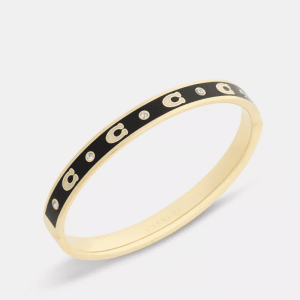 Alternative view of Coach Women’s Repeated C Hinged Bangle Gold Tone Black Enamel Logo Bracelet CFG20