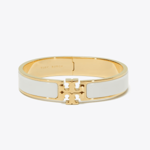 Tory Burch Women’s Gold Tone/New Ivory White Small Leather Inlay Cuff Size Medium 167721