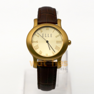 Elle Women’s Quartz Dark Brown Leather Strap Champagne Dial 38mm Watch EL20030S04N (Shelf Leftover)